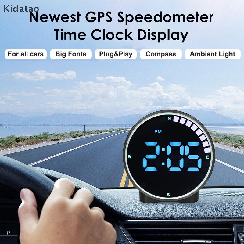 Kidatao รถ Speedometer Head Up จอแสดงผล GPS เข็มทิศตําแหน่งความเร็วเมตร HUD หน้าจอดิจิตอลจอแสดงผลเวลาสําหรับยานพาหนะรถบรรทุก USB Power ใหม่