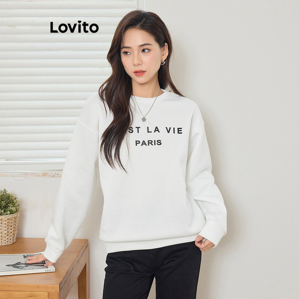 Lovito เสื้อสเวตเตอร์ลายธรรมดาสบาย ๆ สำหรับผู้หญิง L104ED169