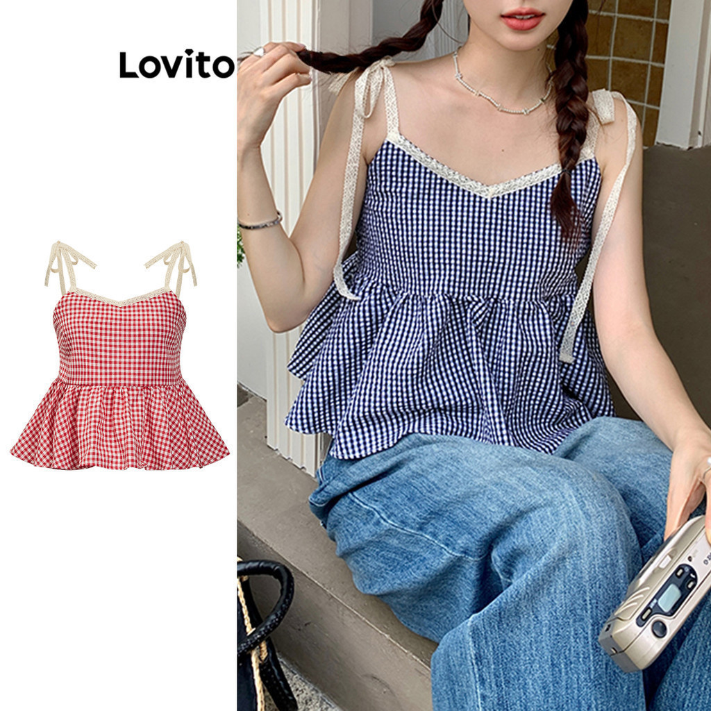 Lovito เสื้อผูกไหล่ ลายสก๊อต สไตล์ลำลอง สำหรับผู้หญิง LNE37311 (หลากสี)