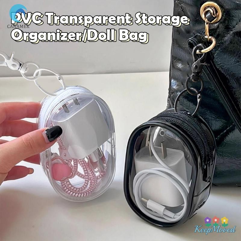 Keepmoving Jewelry Organizer กล่องเก็บของโปร่งใสกระเป๋าหูฟังกระเป๋าใส่เหรียญกระเป๋าตุ๊กตาน่ารักเคสกันฝุ่นพร้อมพวงกุญแจใหม่