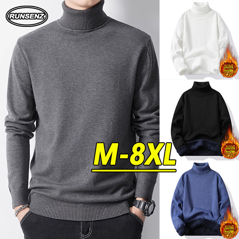 ม-8เอ็กแอล เกาหลีพื้นฐานคอเต่าเสื้อกันหนาวผู้ชายขนาดบวกเสื้อกันหนาวสบายๆหลวมหนาความร้อนเสื้อแขนยาว