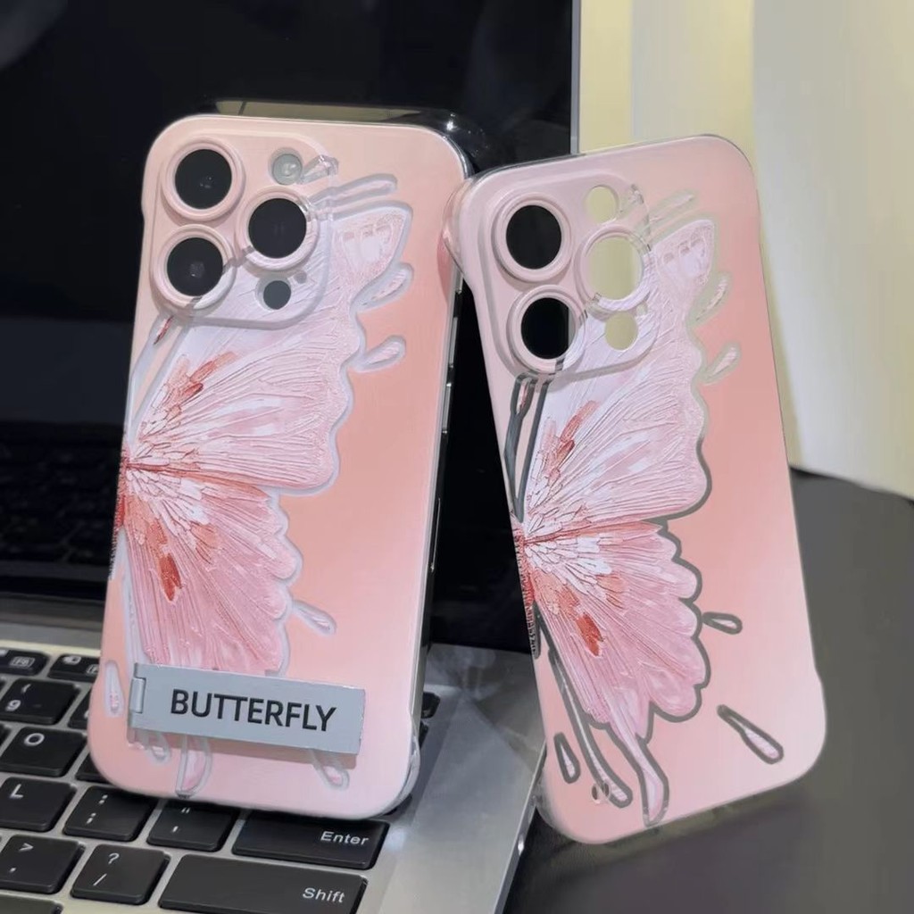 ครึ่งผีเสื้อรูปแบบขาตั้งโทรศัพท์ปลอกเหมาะสําหรับiphone 11promax 16pro 16plus 16promax 12 13 14 15 pro max 14proปลอกปกหลัง14Promax