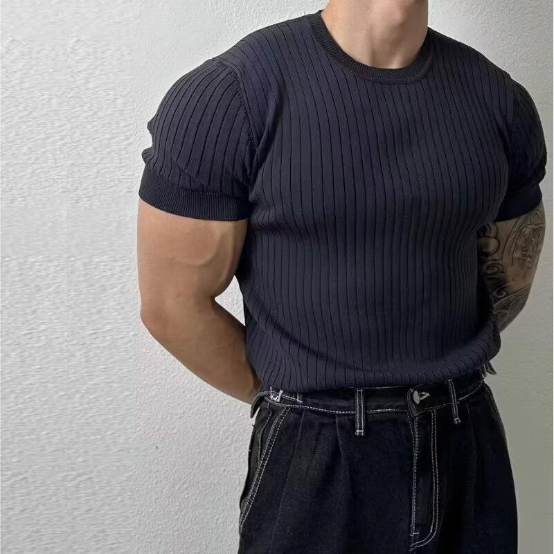 5 สีsimpleธรรมดารอบคอเสื้อยืดสําหรับชายฤดูร้อนbreathable Slimแขนสั้นTshirt Retroอเนกประสงค์กีฬาแขนสั้นด้านบน