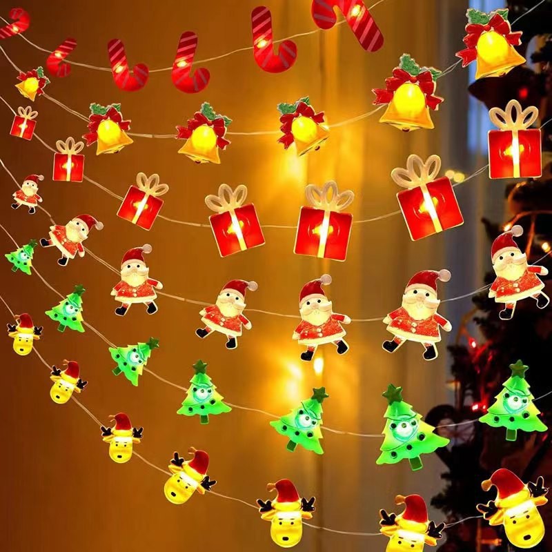 2m 20LED Santa Claus คริสต์มาส Light Snowman Xmas Tree Fairy String ไฟ LED เกล็ดหิมะ Elk แขวนเครื่องประดับตกแต่งบ้านต้นคริสต์มาสตกแต่งปีใหม่ตกแต่งคริสต์มาส