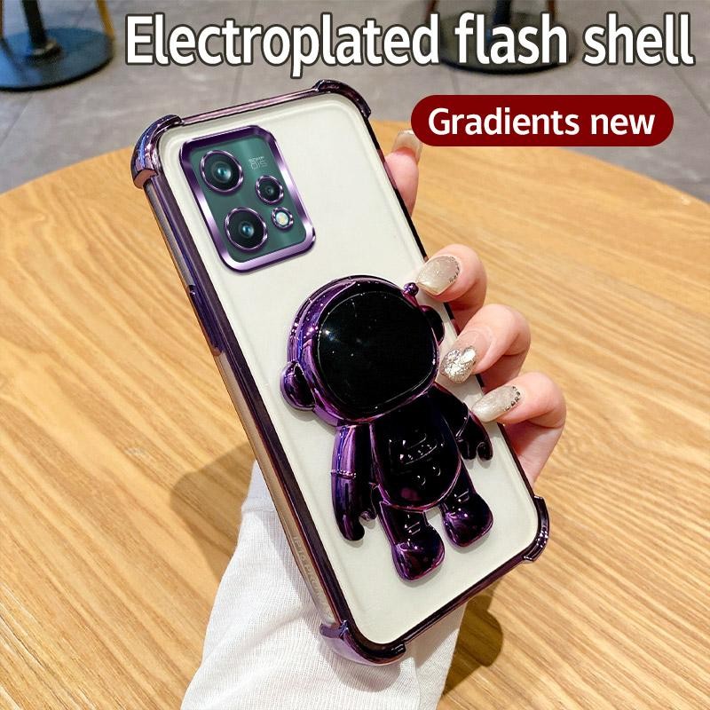 สําหรับrealme 9 4G Realme9 RMX3521 กรณีชุบBlingซิลิโคนอ่อนนุ่มTPU Anti Fallปกหลังนักบินอวกาศวงเล็บเคสโทรศัพท์