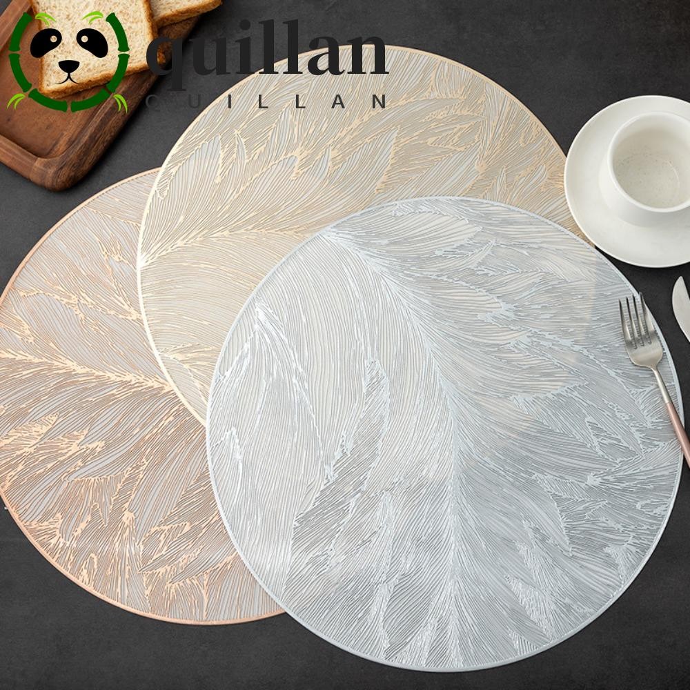 Quillan 2PCS หรูหรา Placemat, สีทึบรอบตาราง,ตารางตกแต่งน้ํามันทนล้างทําความสะอาดได้นํากลับมาใช้ใหม่แผ่นทนความร้อนโรงแรม