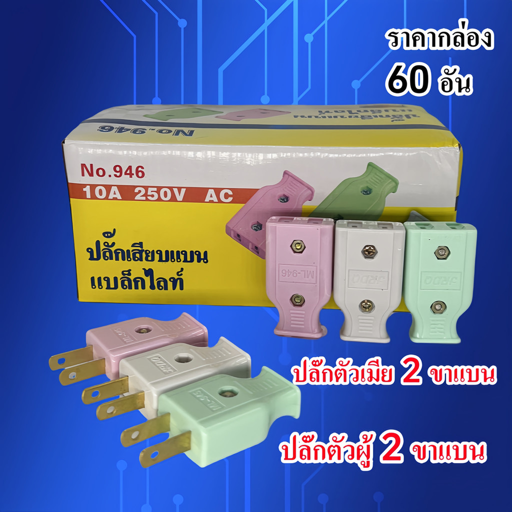 ปลั๊กตัวผู้ ปลั๊กตัวผู้ 2 ขา ปลั๊กแปลงขาปลั๊ก หัวแปลง ตัวเมีย🔥จำนวนจำกัดยกกล่อง x 5 โหล 60ตัว