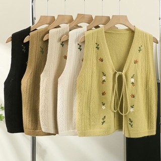 2024ใหม่สไตล์โมริโบว์ผูกเชือกคอวีถักเสื้อกั๊กผู้หญิงเสื้อหนา…