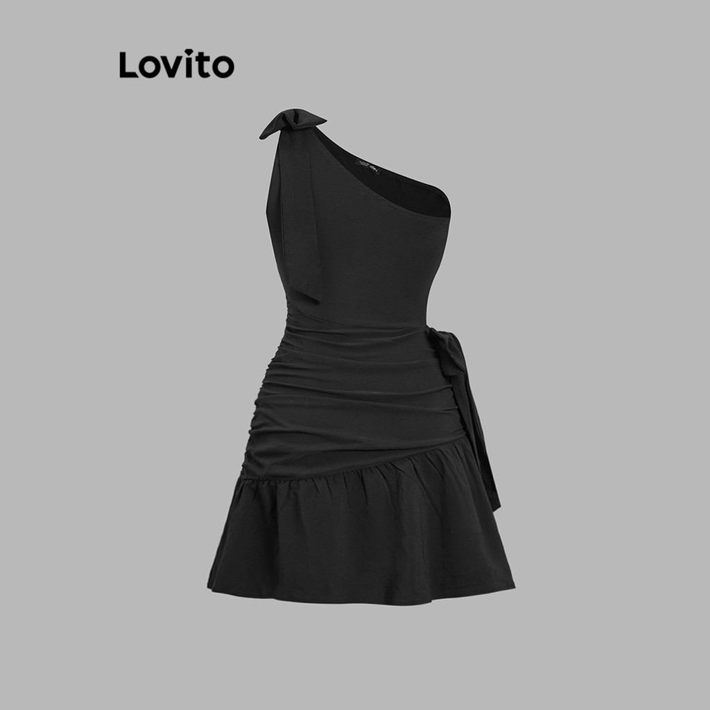 Lovito ชุดเดรสไหล่เย็นสบาย ๆ สำหรับผู้หญิง L106AD209