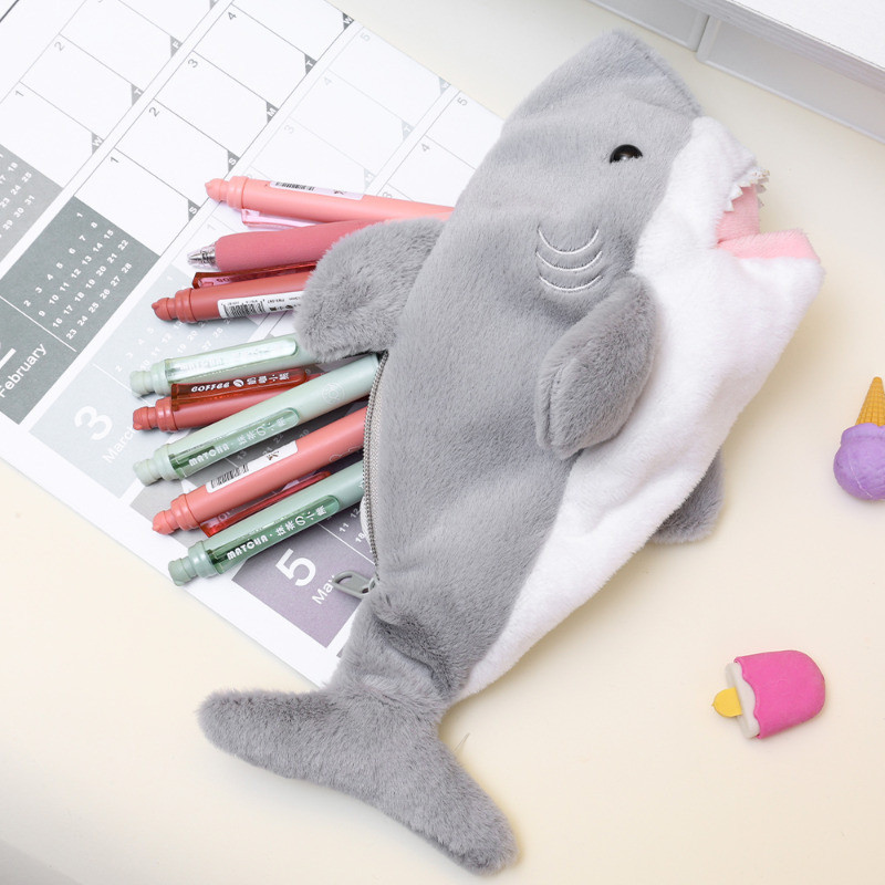 กล่องดินสอตุ๊กตาฉลาม-กระเป๋าปากกานักเรียน-อุปกรณ์เครื่องเขียนโรงเรียน-ความจุขนาดใหญ่ซิปปากกากรณี-น่ารัก ตุ๊กตาถุงเก็บ-ตุ๊กตาสัตว์กร