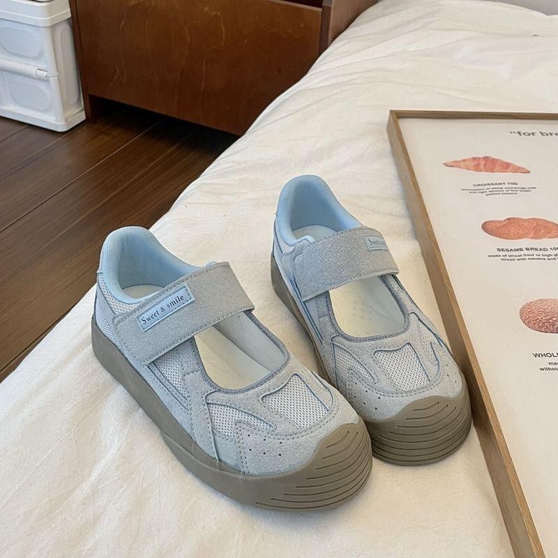 💥Velcro Mary Jane รองเท้าเดี่ยวผู้หญิง 2024 ฤดูใบไม้ร่วงใหม่สไตล์ Breathable ตาข่าย Original รองเท้าแตะ Niche All-Match รองเท้าลําลอง