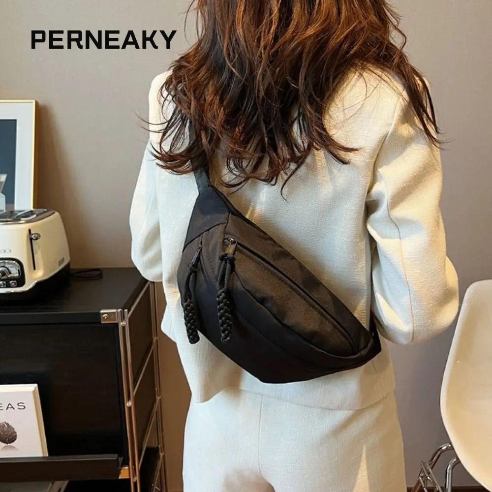 Perneaky กระเป๋าคาดเอว, กระเป๋าคาดหน้าอกผู้หญิงกันน้ํา Half Moon, กระเป๋าเข็มขัดวิ่งมัลติฟังก์ชั่นความจุขนาดใหญ่ผ้ากีฬา