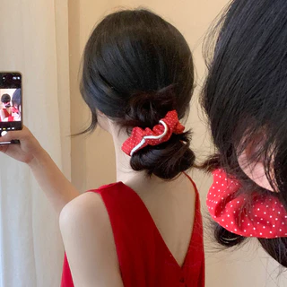 สวยงามจุดสีแดงผูกผมผมหางม้าหัวเชือกจีนสีแดง Scrunchies เครื่องประดับผม
