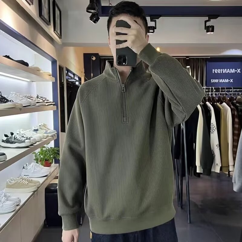 Maisida เสื้อสเวตเตอร์คอตั้ง ซิปครึ่ง ฤดูใบไม้ร่วงและฤดูหนาว รูปแบบใหม่ อเนกประสงค์ หลวม เสื้อสเวตเตอร์ลำลองผู้ชาย