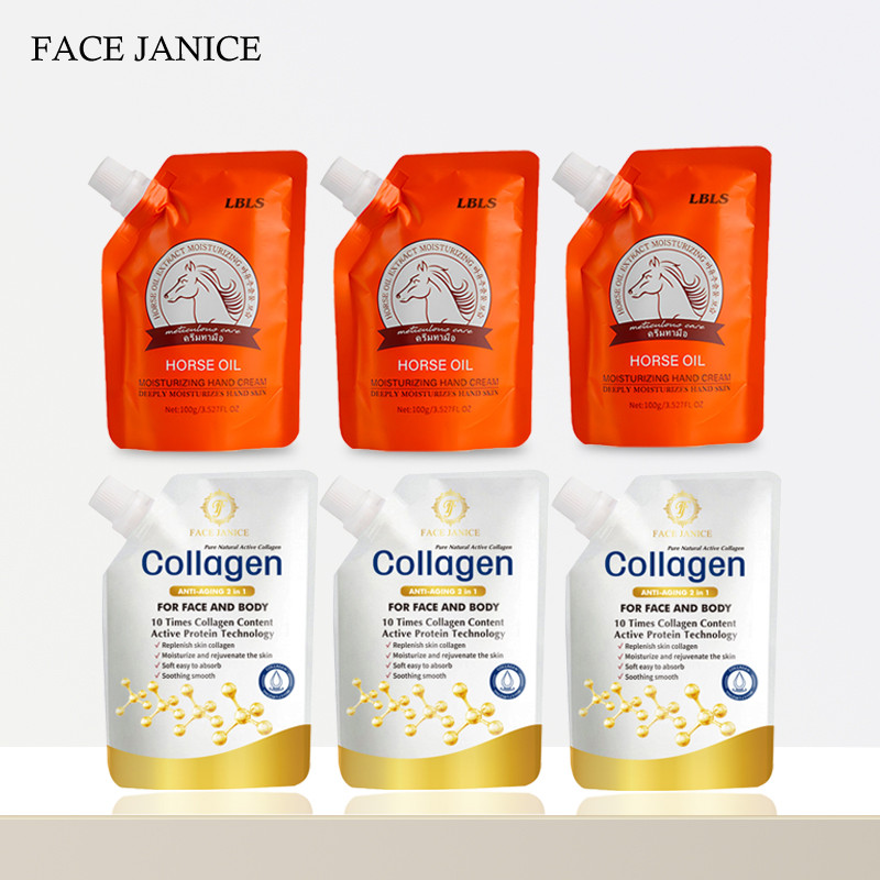 【 เซตดูแลผิว】โลชั่นคอลลาเจนทองคำ 2-in-1 120ml+LBLS Hand Cream 100g เพิ่มน้ำมันม้า