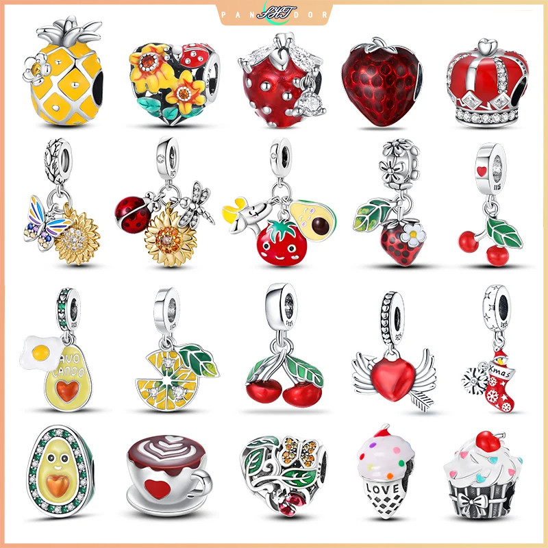 S925 เงินสเตอร์ลิงสตรอเบอร์รี่สับปะรด Lemon Charm จี้ลูกปัด Fit Original  charms สร้อยข้อมือลูกปัด DIY เครื่องประดับผู้หญิงของขวัญ