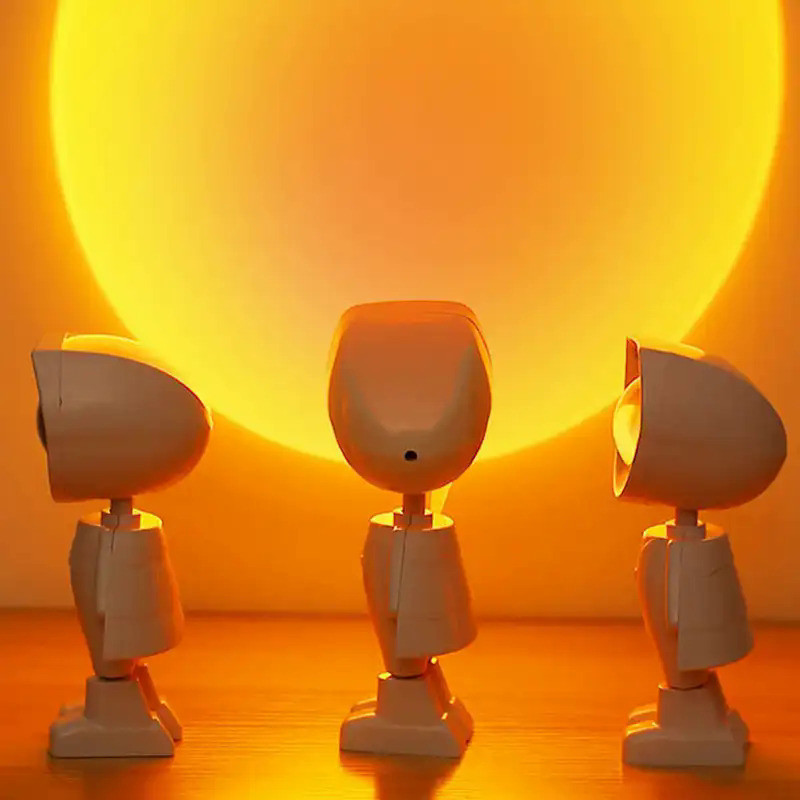 Battery Astronaut Robot Rainbow Projection Sun Lamp Table Night Light Sunset Lamp Infinite Dimming B
