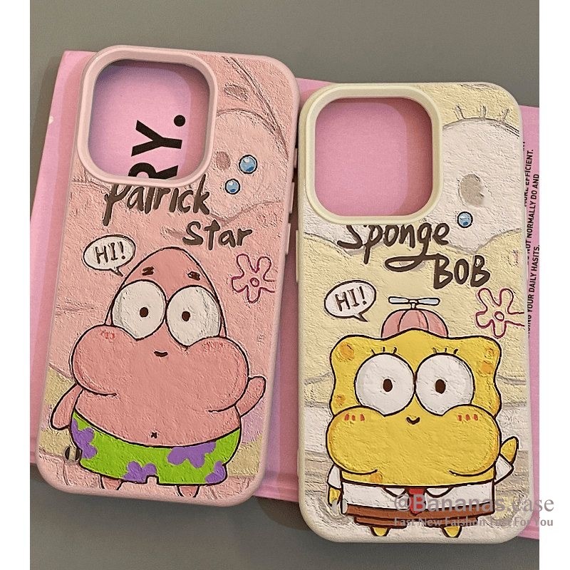 Iphone 16 15 14 13 12 11 Pro Max X Xr Xs Max เคสโทรศัพท์การ์ตูน SpongeBob คู่หนังนุ่มปกหลัง
