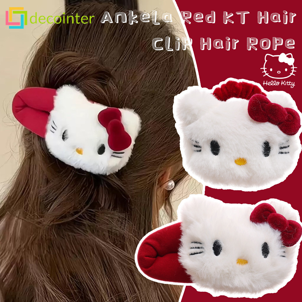 กิ๊บติดผมแมว Ankora Red KT น่ารัก - ที่คาดผม HelloKitty Plush - ชุดเครื่องประดับผมหวานและอเนกประสงค์
