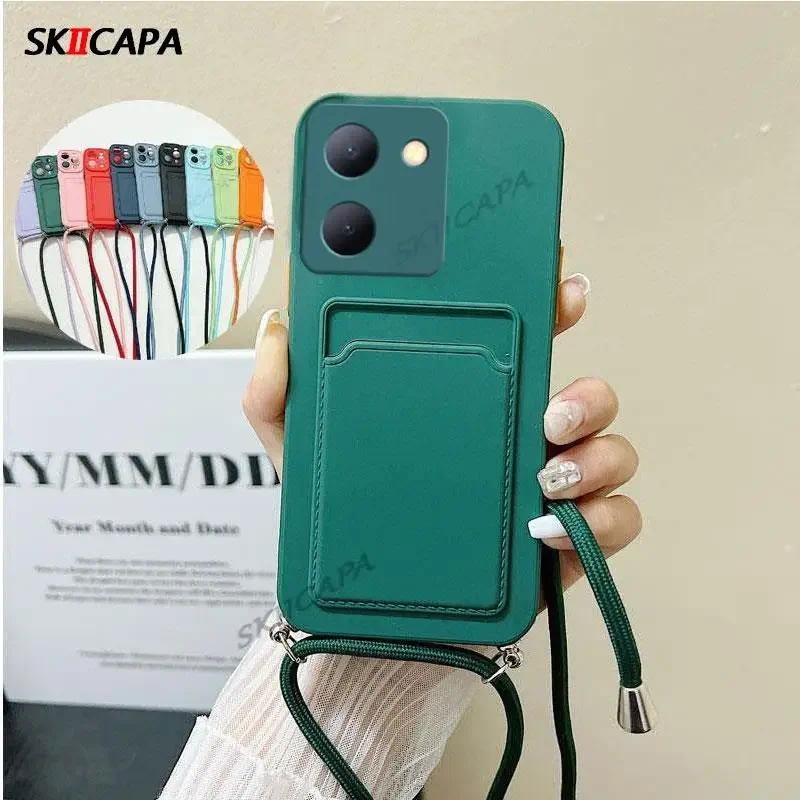 Crossbody Lanyard ช่องใส่การ์ดกระเป๋าสตางค์ซิลิโคนสําหรับ Xiaomi 14T Pro Mi 14T Pro 14 T 13T 12T สร้อยคอสาย Soft TPU Cover