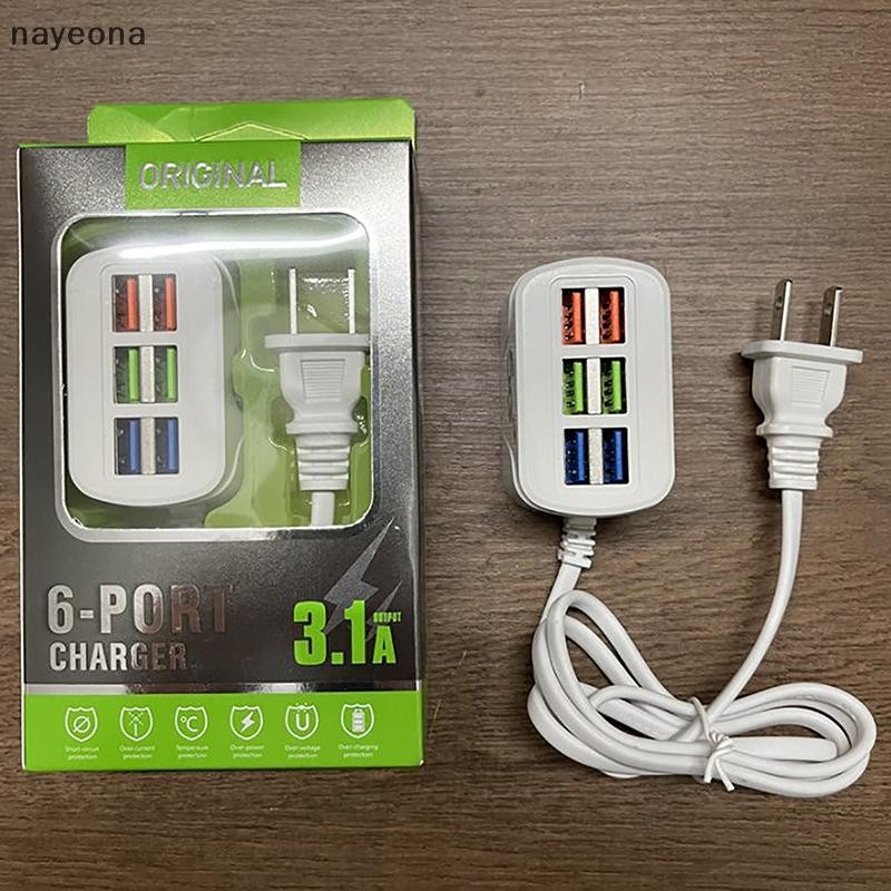 [NAY] เครื่องชาร์จโทรศัพท์ USB Power Strip al ชาร์จเร็ว 6 พอร์ต USB Mini Extension Socket HUB Splitter EON