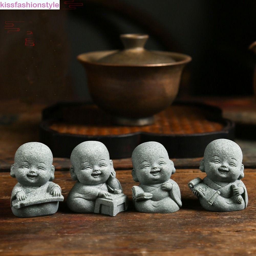 Kissfashionstyle ตุ๊กตาพระพุทธรูป, บริการที่ละเอียดอ่อน Little Monk ตุ๊กตา, รูปปั้นพระภิกษุสงฆ์ของขวัญ DIY ตลกสไตล์จีนเดสก์ท็อป Cculpture ห้องนอน