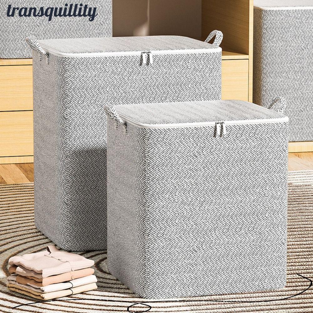 ถุงเก็บเสื้อผ้า TRANSQUILLITY พร้อมที่จับตู้เสื้อผ้าตะกร้าเก็บผ้านวมกันฝุ่นพร้อมฝาปิดซิปขนาดใหญ่-ความจุตู้เสื้อผ้า Sorting Storage Bucket สําหรับการเดินทาง