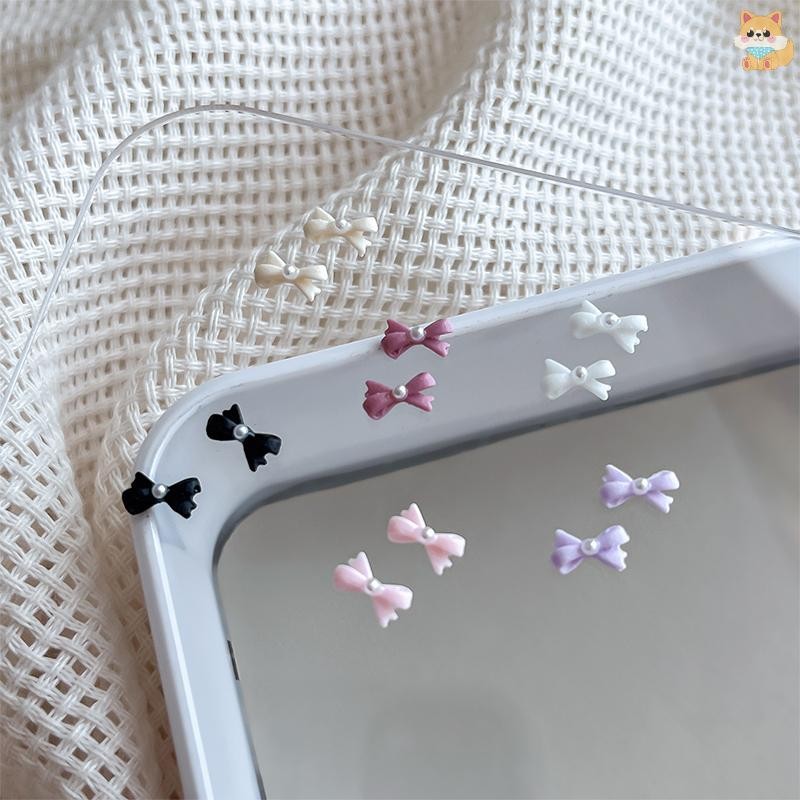 [VI] 10 ชิ้น Kawaii 3d สีขาวริบบิ้นสีฟ้า Bowknot โบว์เพิร์ลเล็บ Diy เล็บอุปกรณ์เสริมตกแต่ง Ch TH