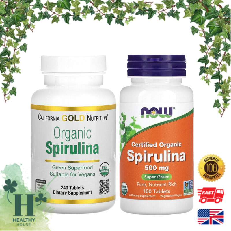 พร้อมส่ง Organic Spirulina 500 mg  60 Tablets California Gold Nutrition Now foods