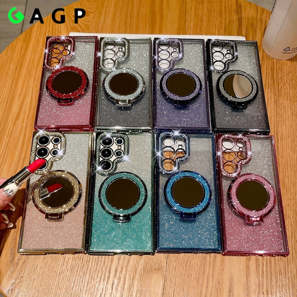 SAMSUNG กระจกglitter Bracketผู้ถือแม่เหล็กสําหรับSamsung Galaxy S24 S23 S22 Ultra S22 S23 S24 Plus S24ultraเพชรฝาครอบ