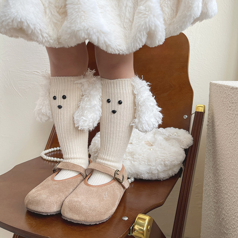Hotmoon Designer สไตล์ฤดูใบไม้ร่วงฤดูหนาวผลิตภัณฑ์ใหม่ Big-Eared สุนัขสาวน่ารักเด็กทารกขนสัตว์ Mid-Tube Pile ถุงเท้าหญิง