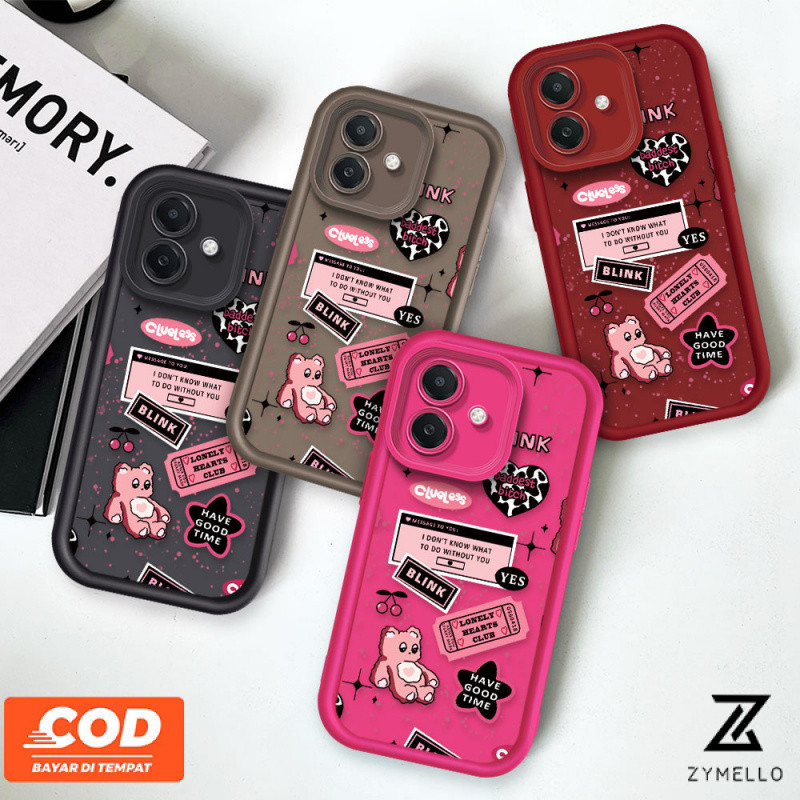 เคสโทรศัพท์ OPPO A3X A3 PRO A80 A60 A79 A38 A18 A17 A57 2022 4G A78 A58 A7 A5S A12 ป้ายสีชมพูหมีกันกระแทกเคสโทรศัพท์ TPU