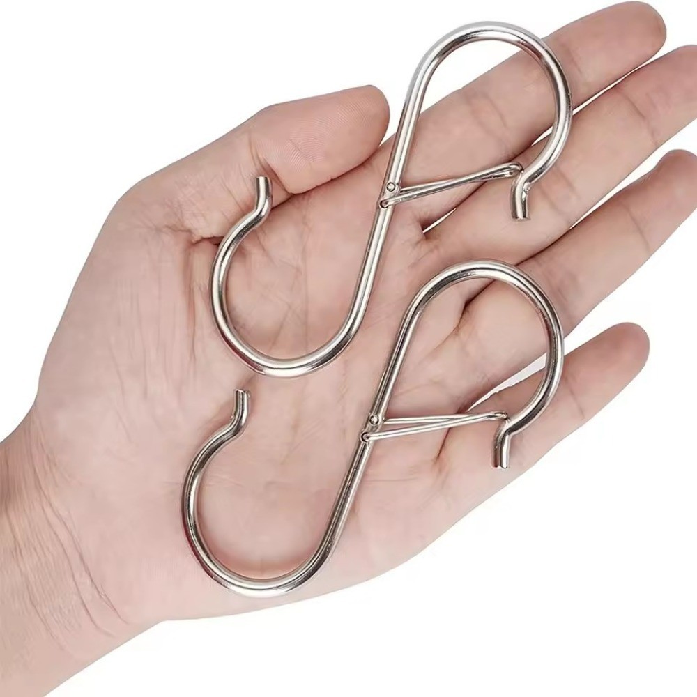 [จัดส่ง 3-5 วัน]2/5/10 ชิ้น Heavy Duty Windproof S Hooks - ตะขอเหล็กคู่ 9 ซม.สําหรับเสื้อผ้า/เครื่องครัว/ถุง, แบริ่งที่แข็งแกร่ง - รูปที่ 5