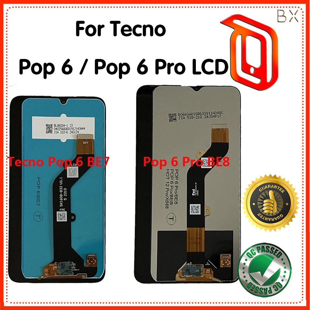 สําหรับ Tecno Pop 6 BE7 จอแสดงผล LCD Touch Screen Digitizer Assembly สําหรับ Pop 6 Pro BE8 อะไหล่ทดแ