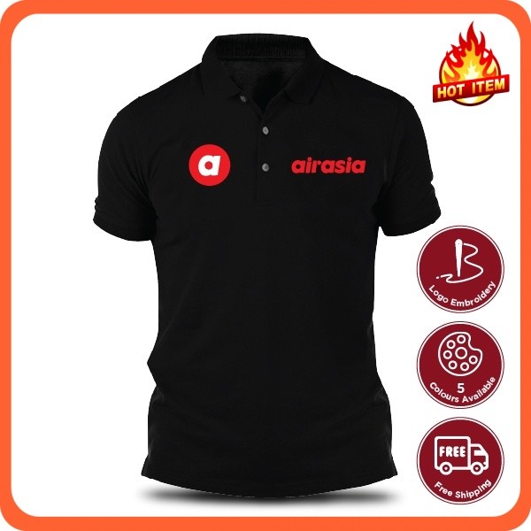Airasia Air Asia Baju Cotton Polo Casual T เสื้อ Kolar Sulam เสื้อยืด Tee เสื้อ Tshirt แฟชั่น Pakaia