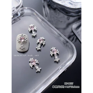 สติ๊กเกอร์ติดเล็บตกแต่งเล็บ Rhinestone คริสตัลเพชรสีชมพู 10 ชิ้น KOUDAN