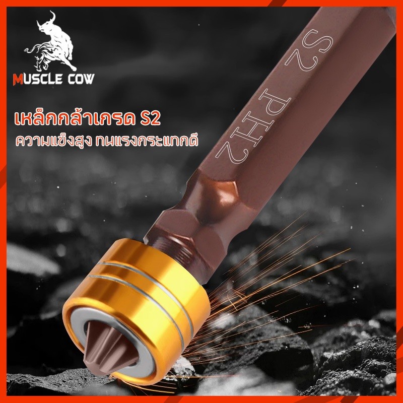 MUSCLE COW ไขควงหัวแฉกแม่เหล็ก ชนิดเหล็ก S2 PH2 ขนาด 65 มม. ปลายสองด้าน ใช้ได้กับดอกไขควงและดอกสว่าน - รูปที่ 2