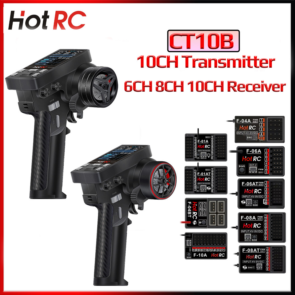 HOTRC CT-10B 10CH 2.4G 10 ช่องหน้าจอสีเครื่องส่งสัญญาณ F-10A F-08AT F-08A F-06A F--06AT F-01AT F-01A