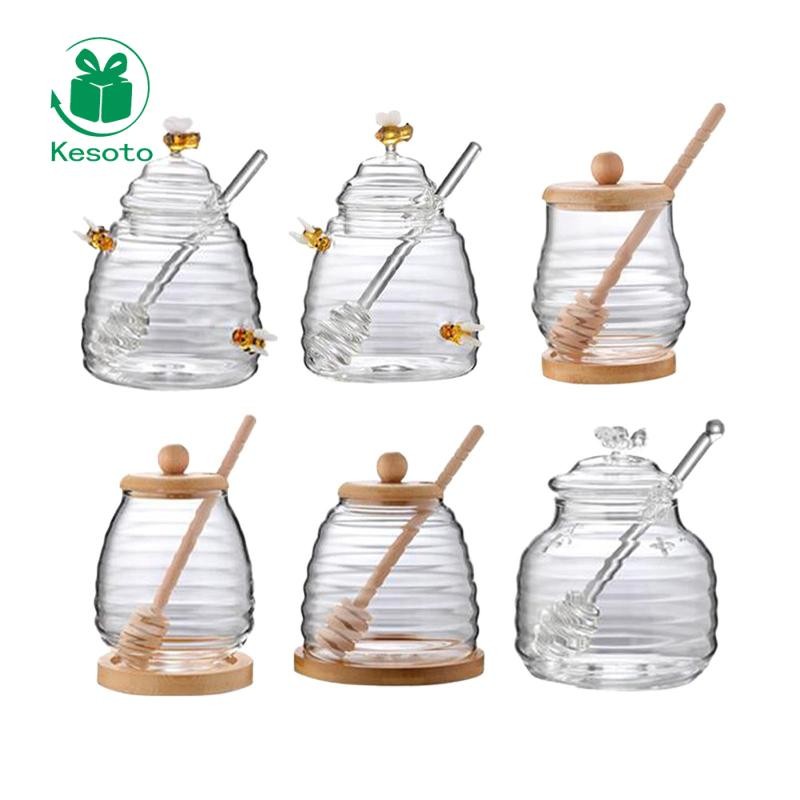 [Ehoyoxa] โถน้ําผึ้งพร้อมฝาปิดหม้อน้ําผึ้ง,โปร่งใส,Sturdy,ทําความสะอาดง่ายภาชนะน้ําผึ้ง