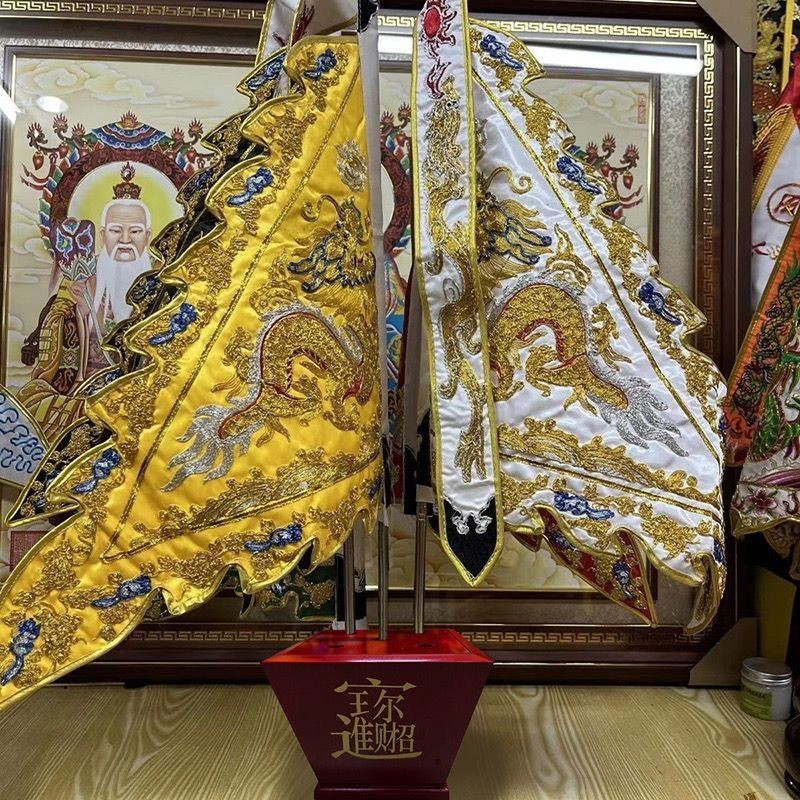ธงวัด High-End Pentagonal Flag Pentagonal Flag เย็บปักถักร้อยสองด้านธง Pentagonal ครบชุด 33#0706