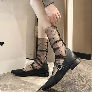 ถุงเท้า Tulle โปร่งใสสำหรับผู้หญิง ลายโopolkাdot สไตล์บัลเลต์ แบบญี่ปุ่น