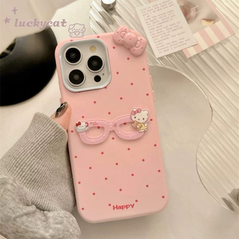 ใช้งานร่วมกับ iPhone 16 15 14 13 12 11 Pro Max X Xr Xs Max 7 8 Plus เคสโทรศัพท์น่ารัก 3D DIY แว่นตาโบว์นุ่มปกหลังหนัง - รูปที่ 3