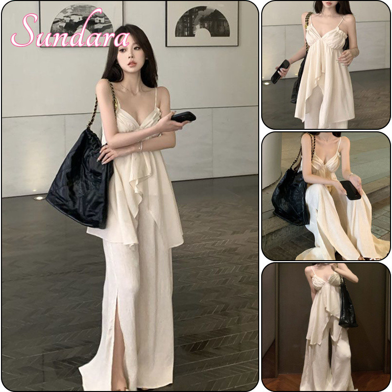 ชุดแฟชั่นเกาหลี 2 ชิ้น แบบicolorblock ประกอบด้วย blouse และกางเกงเอวสูง culottes สำหรับลุคที่สวยงามและสวมใส่ง่าย