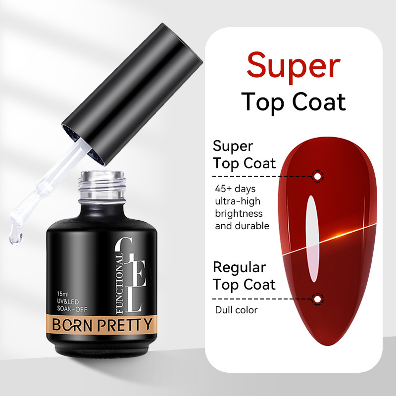 BORN PRETTY 15ml Super Top Coat Function Nail Gel Polish Transparent Soak Off UV Gel Polish แต่งเล็บกึ่งถาวร