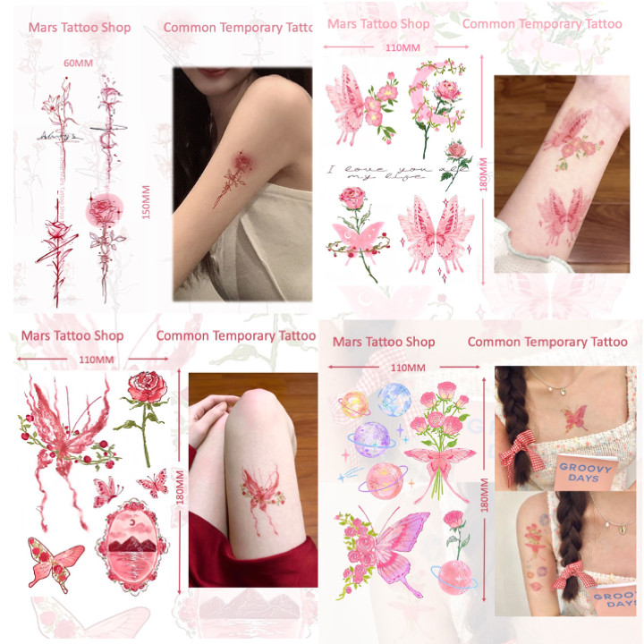 ลายสักปลอมแบบติดทนนาน สำหรับผีเสื้อกลางดอกกุหลาบ รหัส CD000