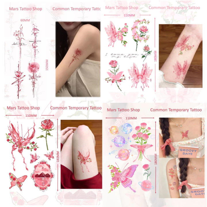 ลายสักปลอมแบบติดทนนาน สำหรับผีเสื้อกลางดอกกุหลาบ รหัส CD000