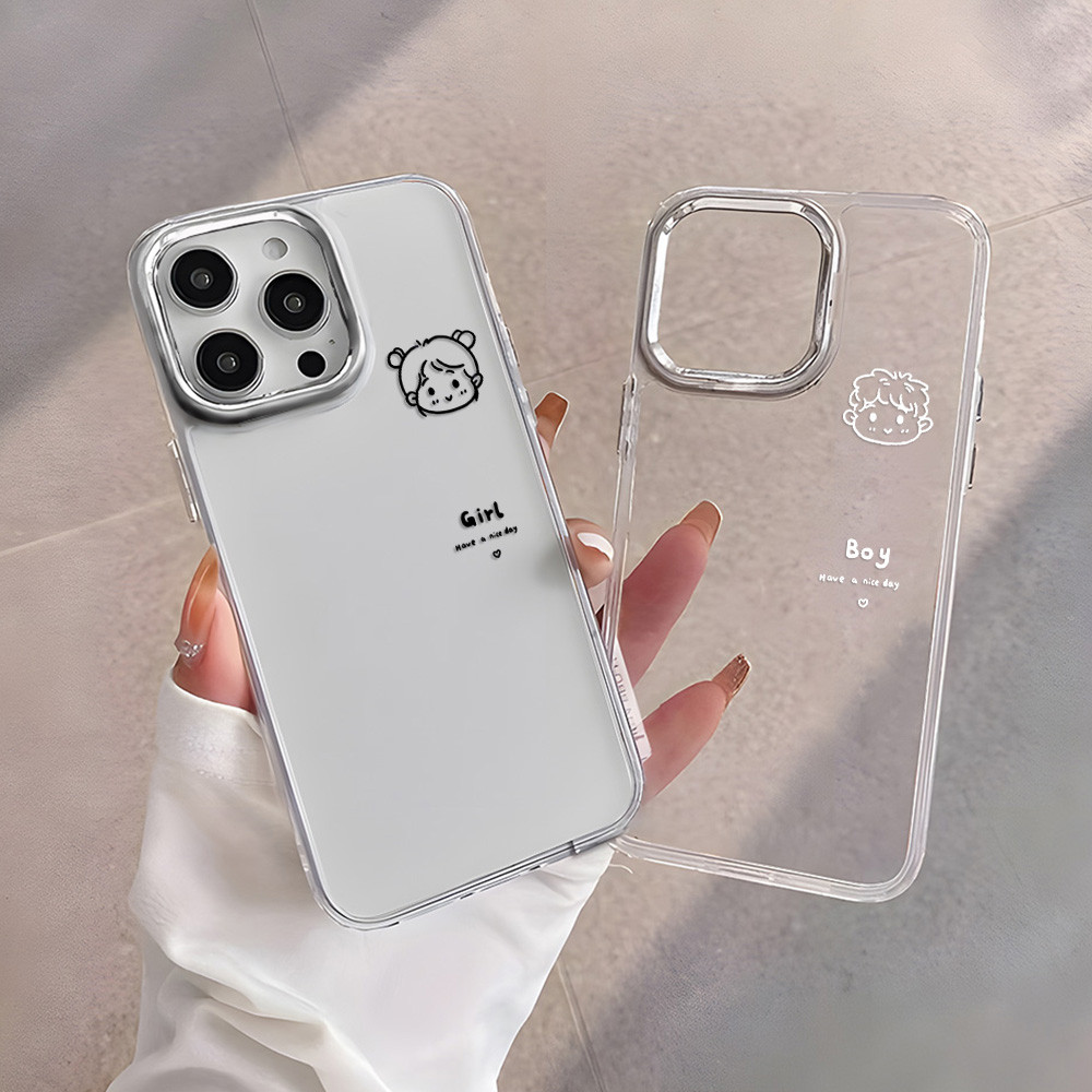 เคสโทรศัพท์ใสชุบสำหรับ Vivo Y12 Y15 Y16 Y17 Y18 Y19S Y21 Y22 Y28 Y29 Y35 Y36 Boy&Girl เคสกันกระแทก