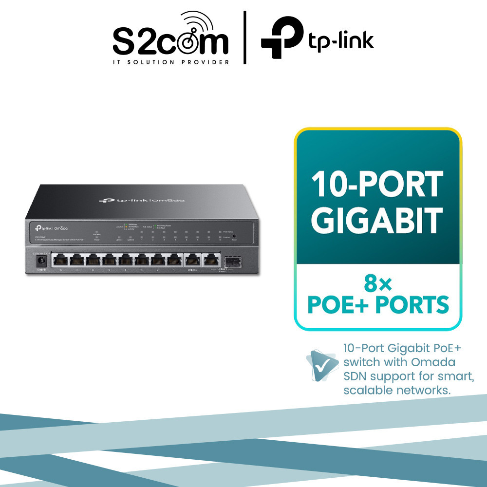 TP-Link ES210GMP Omada 10-Port Gigabit Easy Managed Switch พร้อม PoE 8-Port+