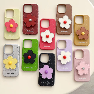 Dopamine Flower Bracket Polka Dot หนังเคสโทรศัพท์สําหรับ iPhone 17ProMax 16Plus 15 14 13 12 11 กันกระแทกป้องกันปลอก