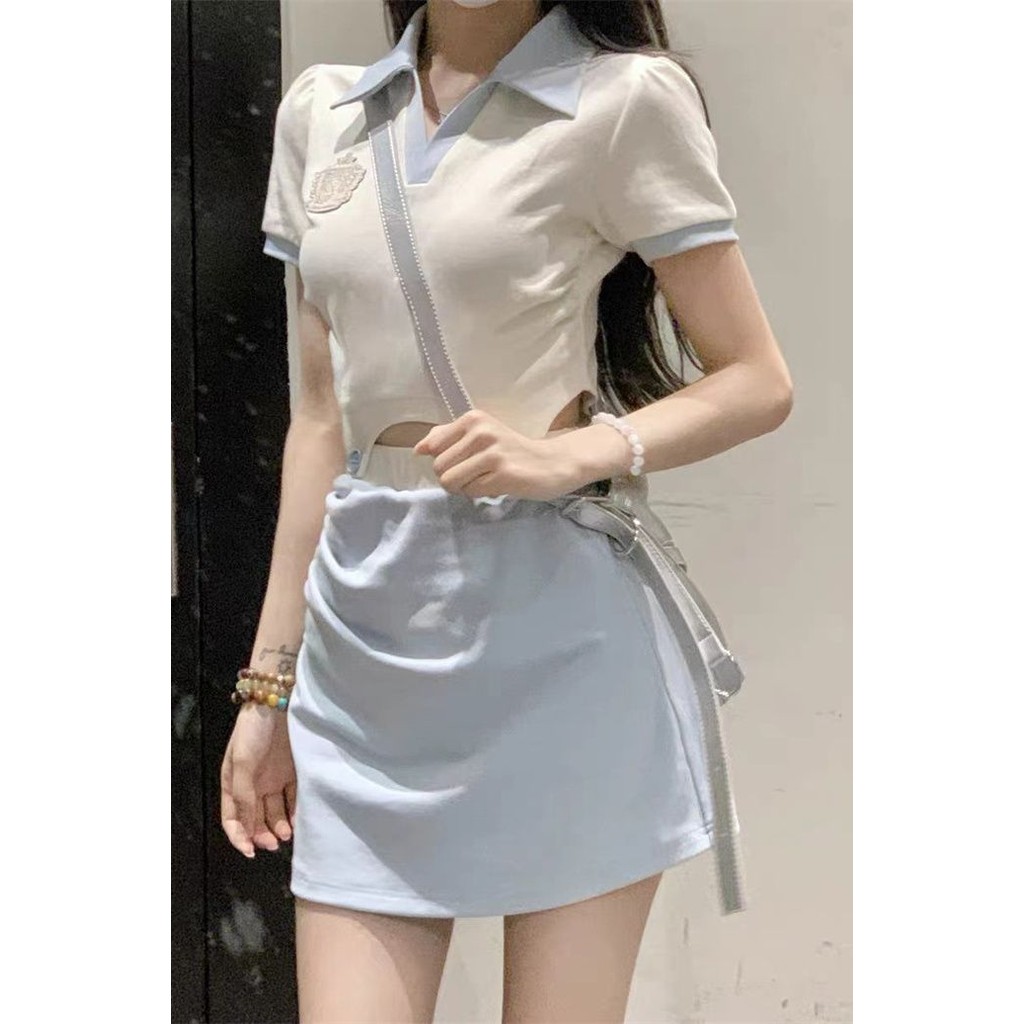 ชุดกระชับเอวสไตล์ College แบบสอง PCS พolo คอปก สำหรับนักเรียน